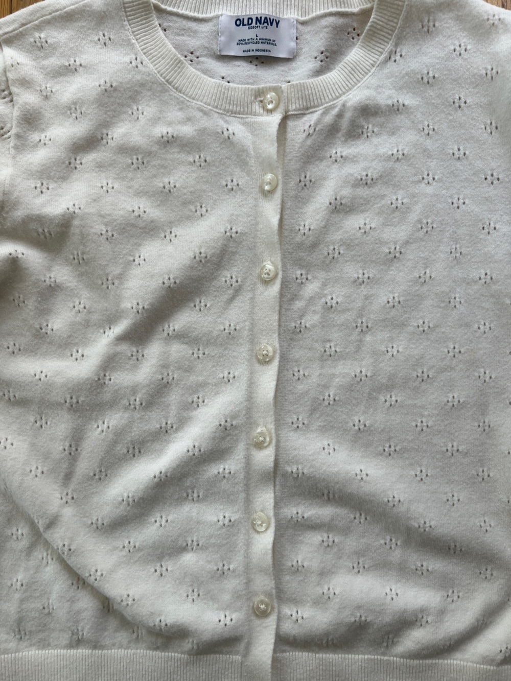 Old Navy Women's Cream Eyelet Button-Front Cardigan - Picture 3 of 6